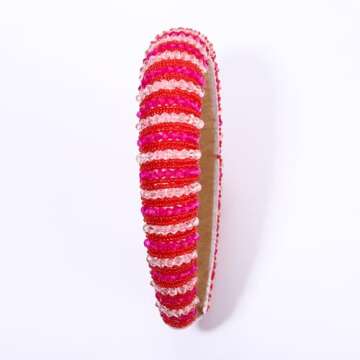 NVENF Valentine's Day Headbands Crystal Rhinestone Padded Headbands for Women Beaded Crystal Embellished Velvet Headband Valentine's Day Hair Accessory Gifts (Valentine's 1)