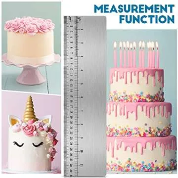Nuenen 12 Inches Stainless Steel Cake Scraper with Scale Cake Edge Smoother Decorating Comb Baking Scraper Tool for Baking Measuring Buttercream Home Kitchen Accessory