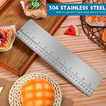 Nuenen 12 Inches Stainless Steel Cake Scraper with Scale Cake Edge Smoother Decorating Comb Baking Scraper Tool for Baking Measuring Buttercream Home Kitchen Accessory
