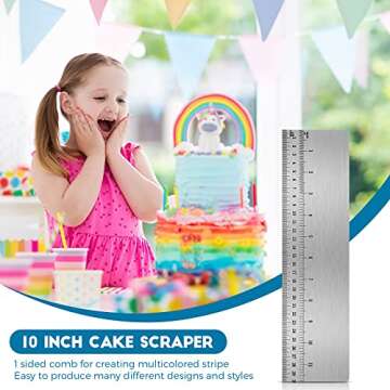 Nuenen 12 Inches Stainless Steel Cake Scraper with Scale Cake Edge Smoother Decorating Comb Baking Scraper Tool for Baking Measuring Buttercream Home Kitchen Accessory