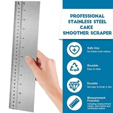 Nuenen 12 Inches Stainless Steel Cake Scraper with Scale Cake Edge Smoother Decorating Comb Baking Scraper Tool for Baking Measuring Buttercream Home Kitchen Accessory
