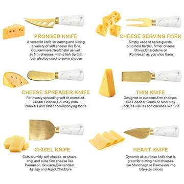 Apusu Charcuterie Board Accessories 6 Pieces Cheese Knife Set Cheese Spreader Knive Set of 6 Cheese Knives Marble Handle Butter knives For Charcuterie Board Accessories Cheese Kit Cutter (Marble)