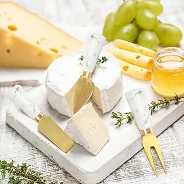 Apusu Charcuterie Board Accessories 6 Pieces Cheese Knife Set Cheese Spreader Knive Set of 6 Cheese Knives Marble Handle Butter knives For Charcuterie Board Accessories Cheese Kit Cutter (Marble)