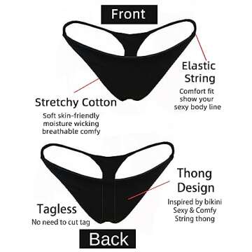 Cotton Thongs for Women Sexy Seamless Woman G String Panties 3 Pack Set (Black/Red/White, Small)