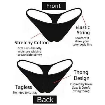 Cotton Thongs for Women Sexy Seamless Woman G String Panties 3 Pack Set (Black/Red/White, Small)