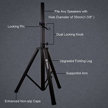 Tripod Speaker Stands Pair for Dj/PA Speaker System Adjustable Height from 4 feet to 6 feet