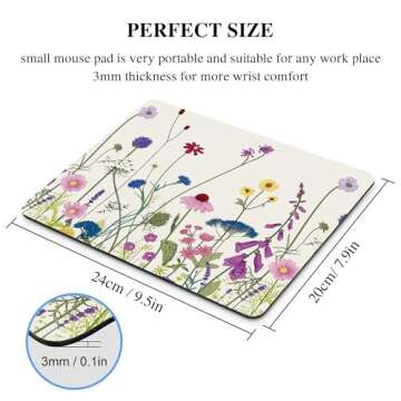 Flower Mouse Pad Cute, Colorful Floral Summer Rectangular Laptop Mousepad for Desk Women Girl Nature Botanical Plant Office Small Aesthetic Desk Pad Non-Slip Mouse Mat Washable Desk Decor Accessories