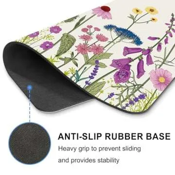 Flower Mouse Pad Cute, Colorful Floral Summer Rectangular Laptop Mousepad for Desk Women Girl Nature Botanical Plant Office Small Aesthetic Desk Pad Non-Slip Mouse Mat Washable Desk Decor Accessories