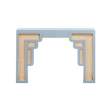 Suzie Pastel Blue & Rattan Console Table