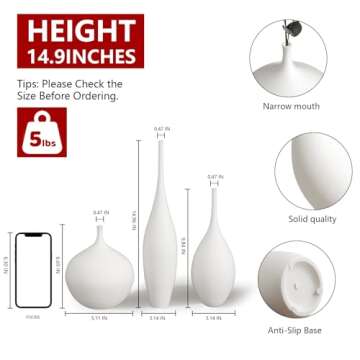 Relexome White Ceramic Vase Modern Boho Wabi-Sabi Flower Vase Set of 3 Decorative Aesthetic Vases fo...