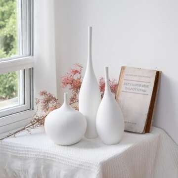 Relexome White Ceramic Vase Modern Boho Wabi-Sabi Flower Vase Set of 3 Decorative Aesthetic Vases for Centerpieces Pampas Matte Minimalist Vase for Living Room Table Shelf Home Decor Gift