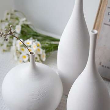 Relexome White Ceramic Vase Modern Boho Wabi-Sabi Flower Vase Set of 3 Decorative Aesthetic Vases for Centerpieces Pampas Matte Minimalist Vase for Living Room Table Shelf Home Decor Gift