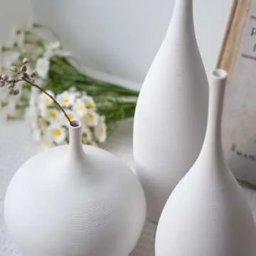 Relexome White Ceramic Vase Modern Boho Wabi-Sabi Flower Vase Set of 3 Decorative Aesthetic Vases for Centerpieces Pampas Matte Minimalist Vase for Living Room Table Shelf Home Decor Gift