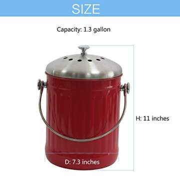 Compost Bins 1.3 Gallon with 4 Charcoal Filters