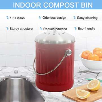 Compost Bins 1.3 Gallon with 4 Charcoal Filters