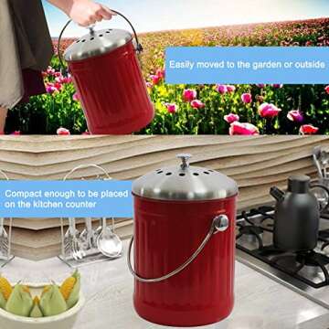 Compost Bins 1.3 Gallon with 4 Charcoal Filters