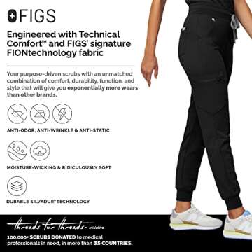 FIGS Zamora High Waisted Jogger Style Scrub Pants for Women - Black, Regular XXS