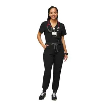 FIGS Zamora High Waisted Jogger Style Scrub Pants for Women - Black, Regular XXS