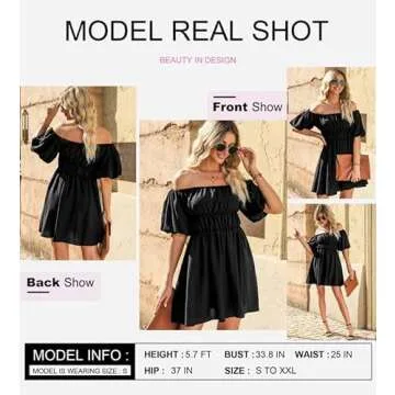 Dokotoo Black Dresses for Women 2025 Fashion Lantern Sleeve Off Shoulder Dresses for Wedding Guest R...