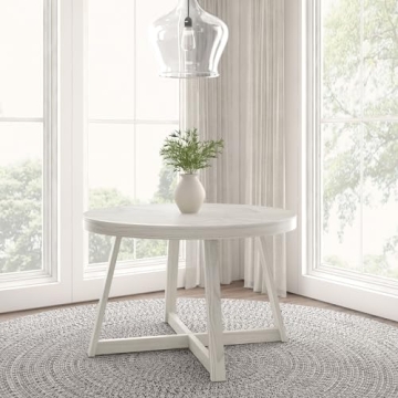 Plank+Beam Round Dining Table, 47 Inch Solid Wood Kitchen Table, Farmhouse Round Table for 4, Small ...