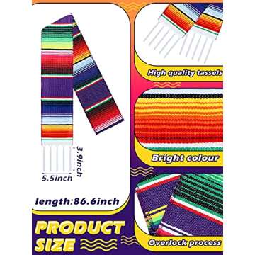 SATINIOR Mexican Serape Scarf Colorful Graduation Stole Latino Serape Sash Scarf for Graduation Women Men, 84.6 x 5 Inches (Purple)