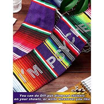 SATINIOR Mexican Serape Scarf Colorful Graduation Stole Latino Serape Sash Scarf for Graduation Women Men, 84.6 x 5 Inches (Purple)