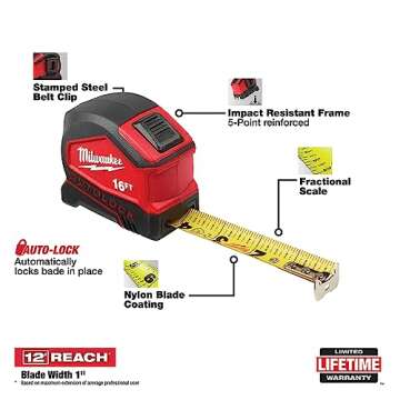 Milwaukee 16ft Autolock Tape Measure for Precision Measuring