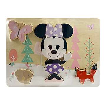 Just Play Disney Wooden Toys Minnie Mouse 8-Piece Puzzle, Early Learning and Education, Pretend Play, Kids Toys for Ages 18 Month