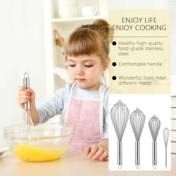 HOTEC 4 Pieces Stainless Steel Whisks Set Wire Whisk Balloon Whisk Egg Beater Kitchen Utensils for Stirring, Beating, Blending