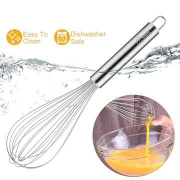 HOTEC 4 Pieces Stainless Steel Whisks Set Wire Whisk Balloon Whisk Egg Beater Kitchen Utensils for Stirring, Beating, Blending