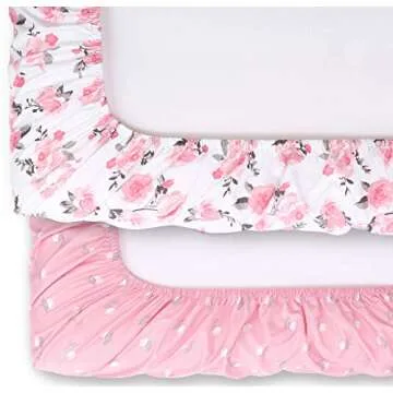 The Peanutshell 2-Pack Fitted Crib Sheet Set - Super Soft & Breathable Baby Girl Crib Sheets, Nursery Decor, Fit for Standard Mattress Cover- Pink Roses