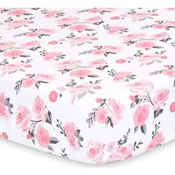 The Peanutshell 2-Pack Fitted Crib Sheet Set - Super Soft & Breathable Baby Girl Crib Sheets, Nursery Decor, Fit for Standard Mattress Cover- Pink Roses