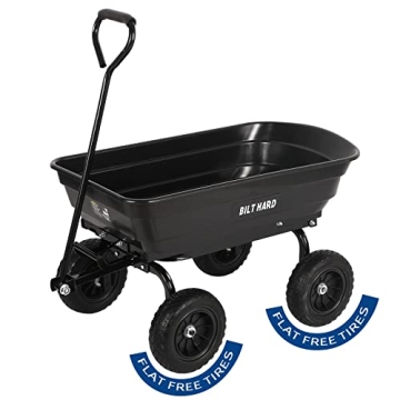 BILT HARD 4 Cu.Ft. 10" No-Flat Tires Poly Yard Dump Cart with 180° Rotating Handle, 600 lbs Capacit...