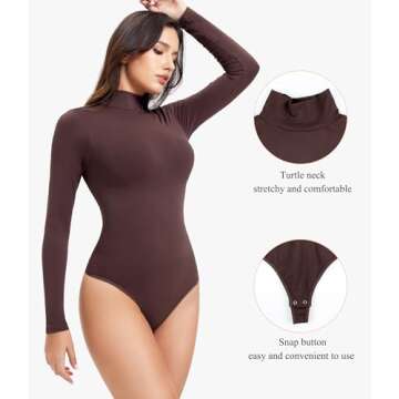 Irisnaya Mock Turtleneck Bodysuit Long Sleeve Body Suits Thong Bodysuits for Women