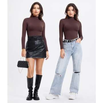 Irisnaya Mock Turtleneck Bodysuit Long Sleeve Body Suits Thong Bodysuits for Women