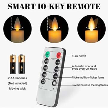 Flameless Taper Candles with Moving Wick, 9.6" Real Wax LED Candles with Remote and Timer, 2 Pack Flickering Candlesticks Battery Operated Electric Candles for Home, Wedding, Party, Decor, Ivory