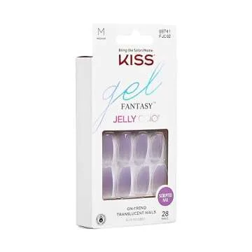 KISS Jelly Fantasy Fake Nails - Quince Jelly, Purple Sculpted, Medium Coffin Shaped Translucent, Ready To Wear, Professional Quality, Easy To Apply, Smudge Proof, Waterproof | 28 Count…