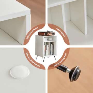 STARY Home, Table with Metal Legs Vinyl, Turntable Stand Record Player Cabinet for Living Room, White, Large