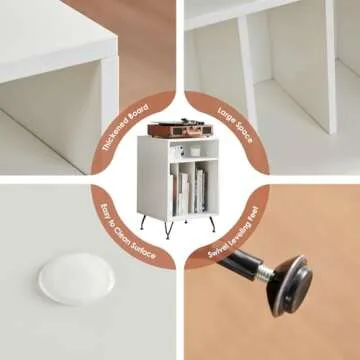 STARY Home, Table with Metal Legs Vinyl, Turntable Stand Record Player Cabinet for Living Room, White, Large