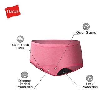 Hanes Girls' Big Comfort Underwear, Hipster Period Panties, Moderate Protection, 4-Pack, Boyshort-Pink/Blue/Black-4 Pack, 8