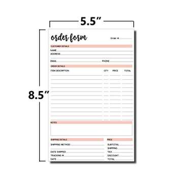 2-Part Carbonless Order Form Pad, 50 Sets (5.5" x 8.5") Wrap Around Cover, Carbon Copy Purchase Sales Receipt Book Trendy Great Size for Business Invoice