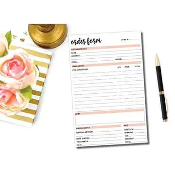 2-Part Carbonless Order Form Pad, 50 Sets (5.5" x 8.5") Wrap Around Cover, Carbon Copy Purchase Sales Receipt Book Trendy Great Size for Business Invoice