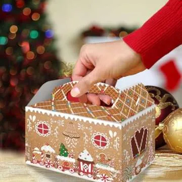 FRIDAY NIGHT Christmas Treat Boxes Gingerbread House Cardboard Cookie Goody Gable Candy Bags Xmas Cupcake Box (12 Pcs