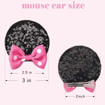 CellElection Mouse Ears Hair Clips, 8PCS Sequin Mice Ears Clips for Toddler Girls, Hair Accessories for Party Favor, Halloween, Christmas