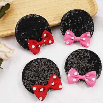 CellElection Mouse Ears Hair Clips, 8PCS Sequin Mice Ears Clips for Toddler Girls, Hair Accessories for Party Favor, Halloween, Christmas