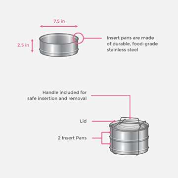 ekovana Stackable Steamer Insert Pans with sling - compatible with 6qt Instant Pot - Pressure Cooker Accessories for Pot in Pot, Baking, Lasagna pan