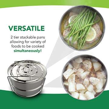 ekovana Stackable Steamer Insert Pans with sling - compatible with 6qt Instant Pot - Pressure Cooker Accessories for Pot in Pot, Baking, Lasagna pan