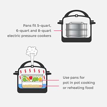 ekovana Stackable Steamer Insert Pans with sling - compatible with 6qt Instant Pot - Pressure Cooker Accessories for Pot in Pot, Baking, Lasagna pan