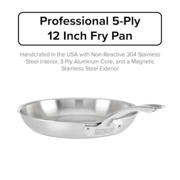 Viking 5-Ply Non Stick Frying Pan, 12 Inch Stainless Steel Kitchen Cookware, Silver