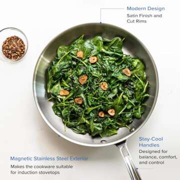 Viking 5-Ply Non Stick Frying Pan, 12 Inch Stainless Steel Kitchen Cookware, Silver